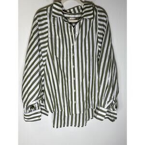 Pilcro Dark Green Stripe Long Sleeve Cotton Button Down Shirt Sz XL